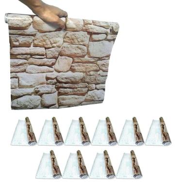 Imagem de Papel De Parede Vinilico Kit 11 Uni Adesivo Pedra Rolo Lavavel