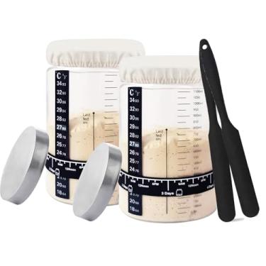 Imagem de Ecoxiuo Kit Para Iniciantes Em Fermento Natural - Pote De Vidro Grosso 40 Oz Natural, Recipiente Massa Fermentada Assar Pão, Inclui Guia, Presente Perfeito Pão Padeiros Caseiros (Pacote Com 2)