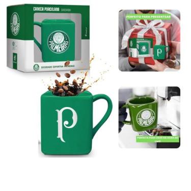 Imagem de Caneca Porcelana Xícara Quadrada 220ml Verde Café Clube Palmeiras Ofic
