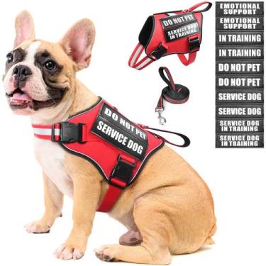 Imagem de Conjunto de colete e coleira para cães de serviço MOOGROU vermelho tam