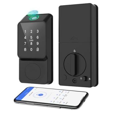 Imagem de Mutak Fechadura de porta inteligente entrada sem chave com aplicativo TTLock com impressão digital touchscreen teclado IC Card chave Tipo-C carregamento desbloqueio 6 em 1 fechadura digital biométrica