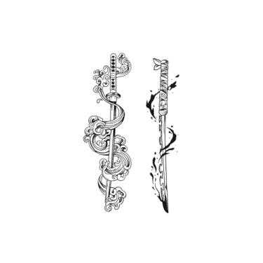 Imagem de Tatuagens legais, onda de espada japonesa, tatuagens de espada, resistentes à água, resiliência, aparência de tatuagem real, dura de 1 a 2 semanas,18 x 11 cm