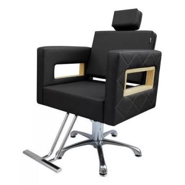 Imagem de Cadeira Para Salão Berlin Fixa Hidráulica estrela Preta Acetinado - mo