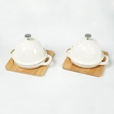 Imagem de HAWOK Torrador de alho de ferro fundido esmaltado, diâmetro 10 cm, conjunto de 2, branco ostra