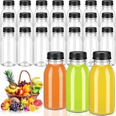 Imagem de Blushtier 24 garrafas de plástico com tampas, garrafas de plástico redondas vazias para sucos, recipientes portáteis transparentes reutilizáveis para suco de água Kombucha Smoothies (340 g)