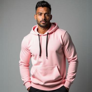 Imagem de Moletom Liso Unissex Blusa De Frio Com Capuz Plus Size Gugi - Hs, Rosa