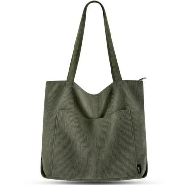 Imagem de Sacola Prite Corduroy para mulheres, ombro grande, verde escuro