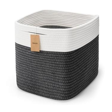 Imagem de Maxuni Cesta de armazenamento, cestas de tecido de corda de algodão de 28 cm para organização, organizador de prateleiras quadradas, cestas de armazenamento decorativas, caixas de brinquedo, cestas de