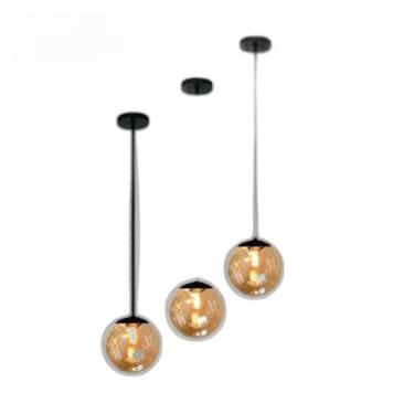 Imagem de Kit 3 Pendente Preto Mesa Bancada Balcão Aparador + Led Vidr - Arevo I