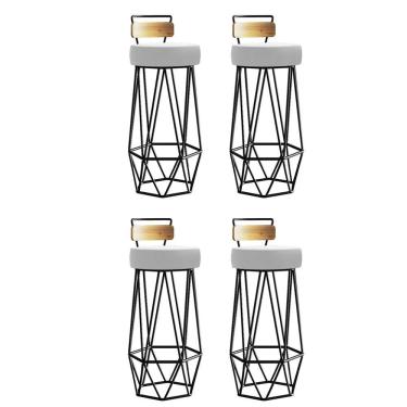 Imagem de Kit 04 Banqueta Com Encosto Botty Hexágono Cozinha Peroba Rosa Ferro Preto Suede Branco - Amey Decor