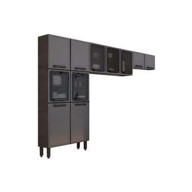 Imagem de Kit De Cozinha Modulada 3 Peças Estilo (2 Armários + 1 Paneleiro) Cpt88 Cinza/Grafite - Bertolini