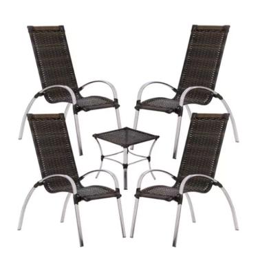 Imagem de Kit 4 Cadeiras Em Alumínio Varanda Piscina Externa E Mesa De Pedra Ferro