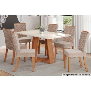 Imagem de Sala De Jantar Lins com Tampo com Vidro Curvo 160x90cm E 6 Cadeiras Esther Nature creme