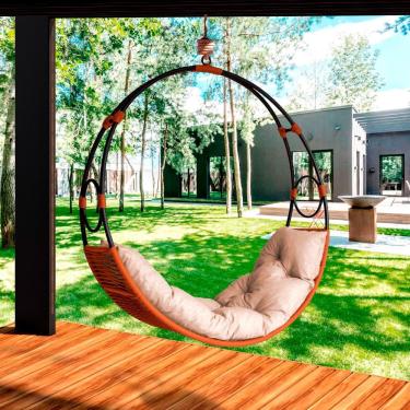 Imagem de Cadeira De Balanço Suspenso Lua Nova Em Corda Náutica Ocre/areia