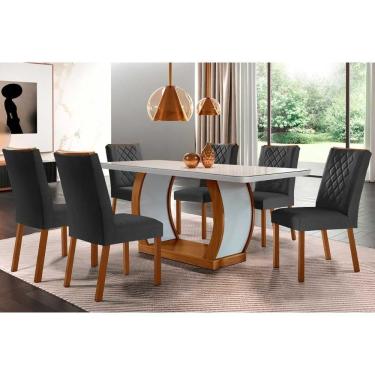 Imagem de Sala De Jantar Jade Tampo com Vidro Curvo 180x90 E 6 Cadeiras Jade Imbuia veludo Grafite Rufato