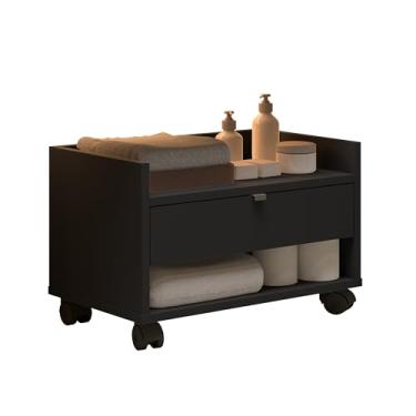 Imagem de Armário De Banheiro Gabinete Prisma Com Gaveta Nicho e Rodinhas (Preto)