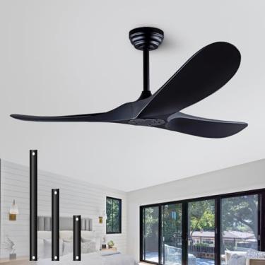 Imagem de dearnow Ventiladores De Teto 52" [Sem Luzes E Com Controle Remoto], Ventilador Madeira Moderno Reversível Motor Cc Para Áreas Internas Externas, 3 Pás, Pátio, Sala Estar, Casa Fazenda, Etc. (Preto)