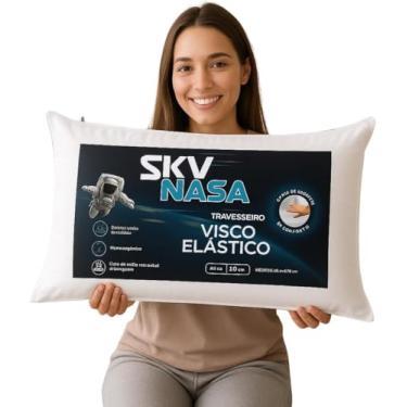 Imagem de Travesseiro Viscoelástico Nasa Basic Sky Nap, Espuma Inteligente D30, 42 x 63 x 10 cm, Branco, com Capa 100% Algodão