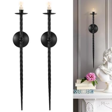 Imagem de KEDEMAS Suporte De Vela Parede Preto, Arandela Grande 23,5" Com Conjunto 2 Suportes Para Sala Jantar, Estar, Escritório E Banheiro