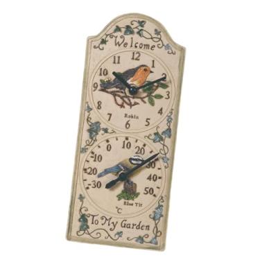 Imagem de Ioensy Relógio de parede com termômetro retangular, relógio de exibição de temperatura para ambientes internos e externos, resistente à água