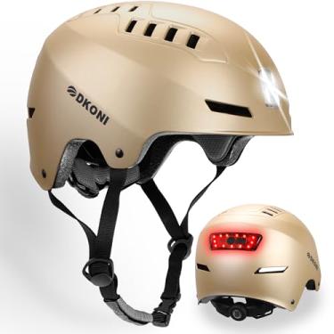 Imagem de DKONI Capacete De Bicicleta Com Luzes Led, Capacetes Para Deslocamento Diário, Ciclismo, Recarregável Por Usb, Luz Frontal E Traseira Adultos, Homens Mulheres (Dourado, Grande: 22-24" (56-61 Cm))