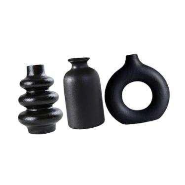 Imagem de Generic 3 peças vaso de cerâmica vaso de plantas suporte de flores secas de flores decorativo de para casa mesa de jantar festa lareira, Preto
