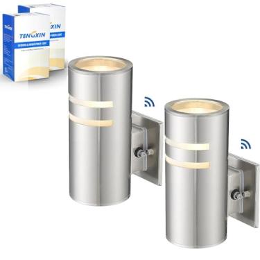 Imagem de TENGXIN Pacote Com 2 Arandelas De Parede Para Áreas Externas, Estilo Dusk To Dawn, Luminária À Prova D'Água, Luminárias Aço Inoxidável Sensor, Adequada Jardim, Pátio, Varanda