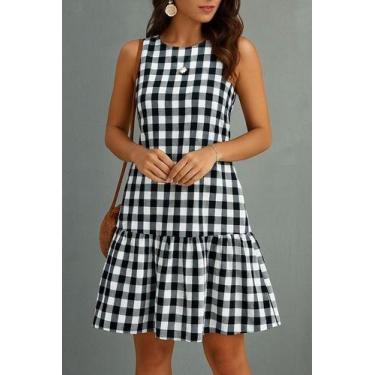 Imagem de Vestido Xadrez Curto Festa Junina - Casual Dress, Preto e branco, GG