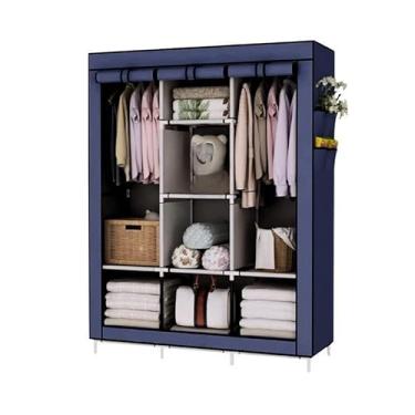 Imagem de Guarda Roupa Dobrável Organizador De Roupas Com Ziper Multifuncional(AZUL)