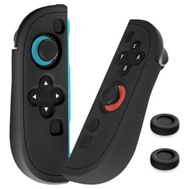 Imagem de FUNDIARY Black Protective Case Compatible with Nintendo Switch 2 Joycon Controller, [Ergonomic design] Anti-Slip Soft Slicone Grips Cover Skin for Switch 2 Joycon Accessories with 2 Comfort Thumb Caps