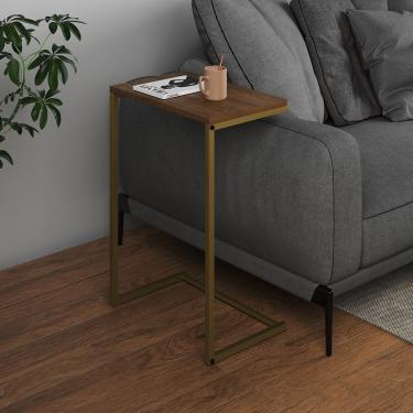 Imagem de Mesa Lateral De Apoio Industrial Sofá Charmme Ferro Dourado E Tampo Amêndoa