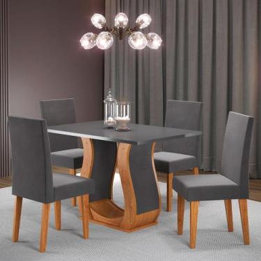 Imagem de Mesa de Jantar 4 Lugares Blazer Mel/Cinza/Veludo Grafite - Pnr Móveis,