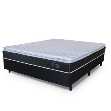 Imagem de Cama Box Casal Colchão Com Molas Ensacadas City Pillow Top 138x188x61cm Preto/Branco Hellen
