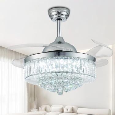 Imagem de Trssdre Ventiladores De Teto Fandelier Com Luzes E Controle Remoto Ventilador De Teto De Lustre De Cristal Para Quarto E Sala De Estar, Led Regulável, 6 Velocidades, Motor Dc Reversível, Cromado