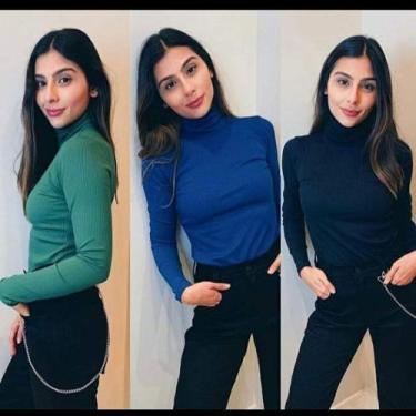 Imagem de Blusa feminina gola alta manga longa malha canelada - moda filo, Verde