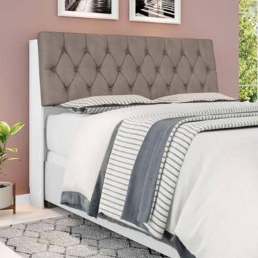 Imagem de Cabeceira Box Queen Isis Branco Com Capitonê Bege Escuro