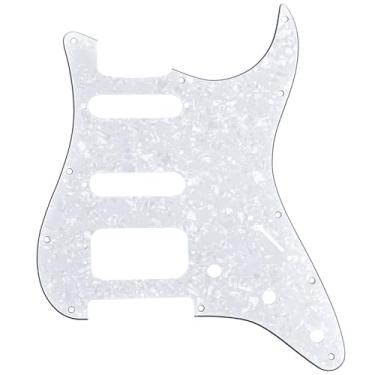 Imagem de Musiclily Pro 11 Furos Canto Redondo Escudo Guitarra HSS Strato Pickguard para Stratocaster EUA/Mexicana com 3 Parafusos para Montagem de Humbucker Captadores Abertos,4 Camadas Branco Perolado