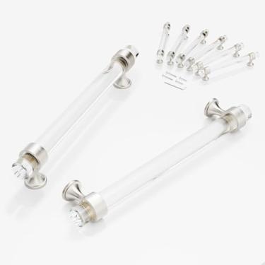 Imagem de CEYMIO Pacote com 6 puxadores e puxadores de armário de vidro para armários e gavetas, cozinha, banheiro, quarto, níquel escovado, puxador de porta, distância, maçanetas de cristal de vidro 160 mm