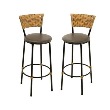 Imagem de kit 2 banquetas alta Imbuia fibra sintética junco área gourmet balcão (2.bq.alta.imbuia/marrom)