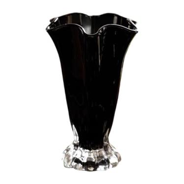 Imagem de Fenteer Vaso de vidro com pétalas, recipiente para plantas e flores, ornamento simples, arte moderna, vaso de flores, plantador decorativo para decoração de, Preto
