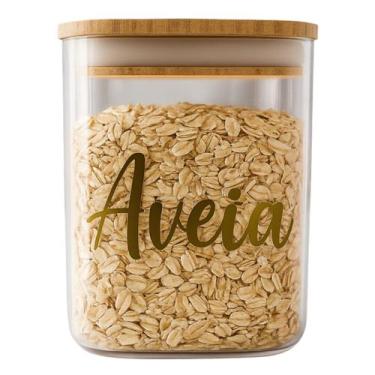 Imagem de Pote Hermético Organizador Tampa De Bambu Com Etiqueta 1l Ou, Aveia