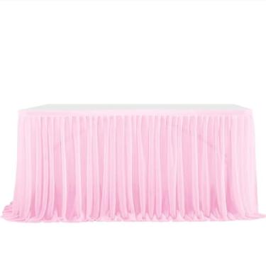 Imagem de Saia de mesa de festa opcional de 6/9 pés, toalha de mesa plissada para aniversário, sobremesa, capa para casamento, chá de bebê festivo, decoração para casa, rosa, 6 pés, 77 x 183 cm