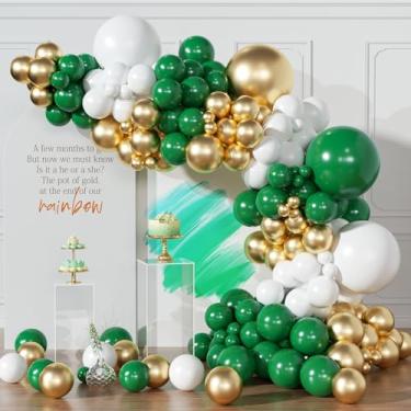 Imagem de Kit de arco de guirlanda de balões verdes, brancos e dourados, 154 peças, 18/12/10/12,7 cm, verde esmeralda, branco, metálico, dourado, látex, para aniversário, casamento, chá de bebê, Dia de São
