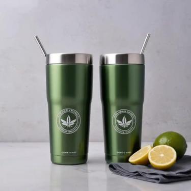 Imagem de Copo Térmico Parede Dupla em Aço Inox Verde 500ml com Tampa Hermética - Estilo Com Logo