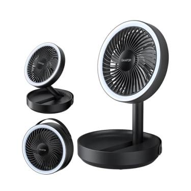 Imagem de Gaiatop Ventilador de mesa pequeno dobrável, ventilador portátil alimentado por bateria de 6000 mAh com luz noturna LED, recarregável por USB, quarto, escritório, dormitório, viagem, acampamento