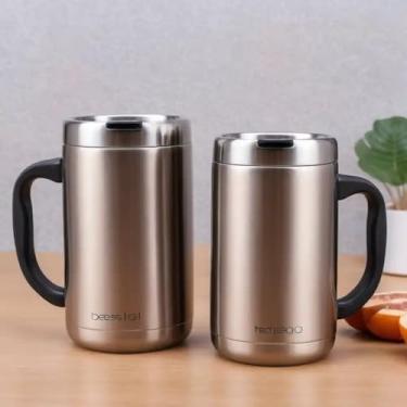 Imagem de Caneca Térmica Parede Dupla em Aço Inox Bege 800ml com Tampa Hermética - Estilo Liso