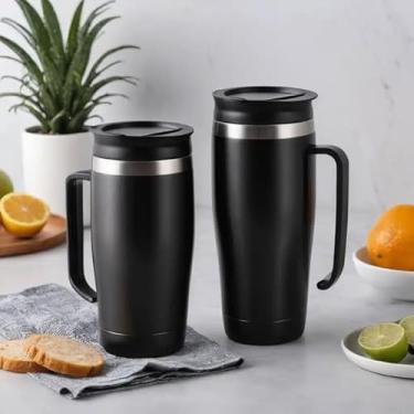 Imagem de Caneca Térmica Parede Dupla em Aço Inox Preta 700ml com Tampa Flip - Estilo Minimalista