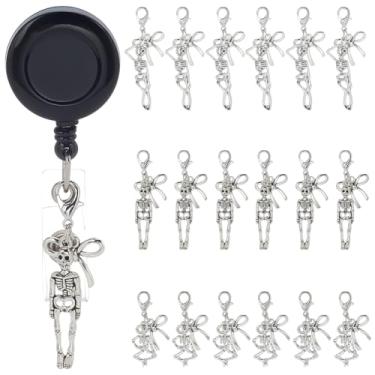 Imagem de WEBEEDY 18 peças de berloques de carretel de esqueleto para porta-identidade, joias fofas para cuidados de saúde com clipe para cordão de crachá, chaveiro, enfermeira, médico, professores, trabalhador