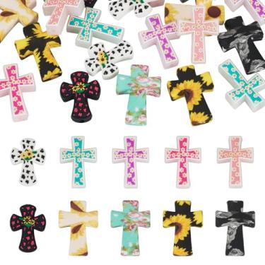 Imagem de Spritewelry 20 contas de silicone cruz religião Jesus cruz contas focais flores impressas contas de borracha de Páscoa para caneta com contas chaveiro artesanato faça você mesmo joias