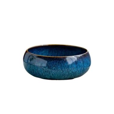 Imagem de MaiQidd Vaso de lótus, tigelas de lótus para plantar em água interna, tigela de bonsai, sementes de flor de lótus, vasos de cerâmica para plantas de interior (azul escuro)